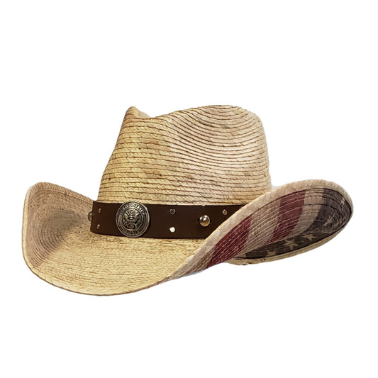 Lightweight palm straw Western hat with an American flag theme, part of the Army Heroes Renegade Series