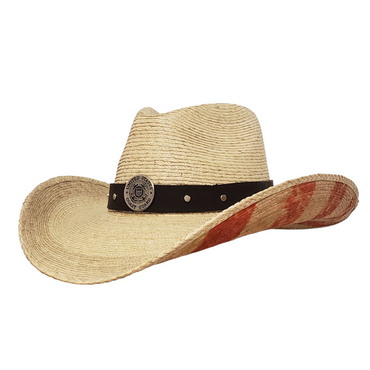 Coast Guard Heroes palm straw cowboy hat with an American flag design, perfect for a patriotic Western look