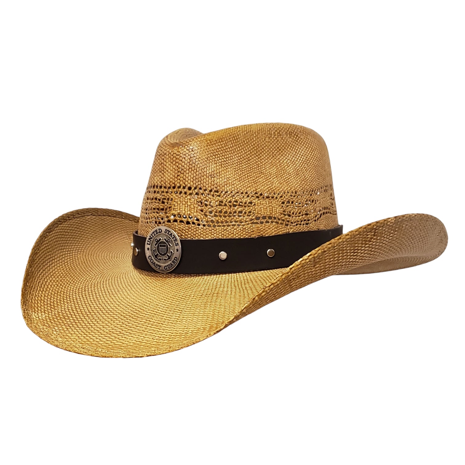 Coast Guard Heroes Brown Straw Cowboy Hat – Patriotic Western Hat for Coast Guard Supporters | Durable Straw Hat with American Flag Design