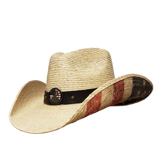 Best palm straw patriotic cowboy hat – 'Don't Tread On Me' lightweight Western hat featuring an American flag design, great for summer wear and rodeo lovers