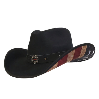 Firefighter Heroes American Flag Black Cotton Poly Felt Cowboy Hat – Patriotic Western Hat for Men & Women | Best Cowboy Hat Near Me