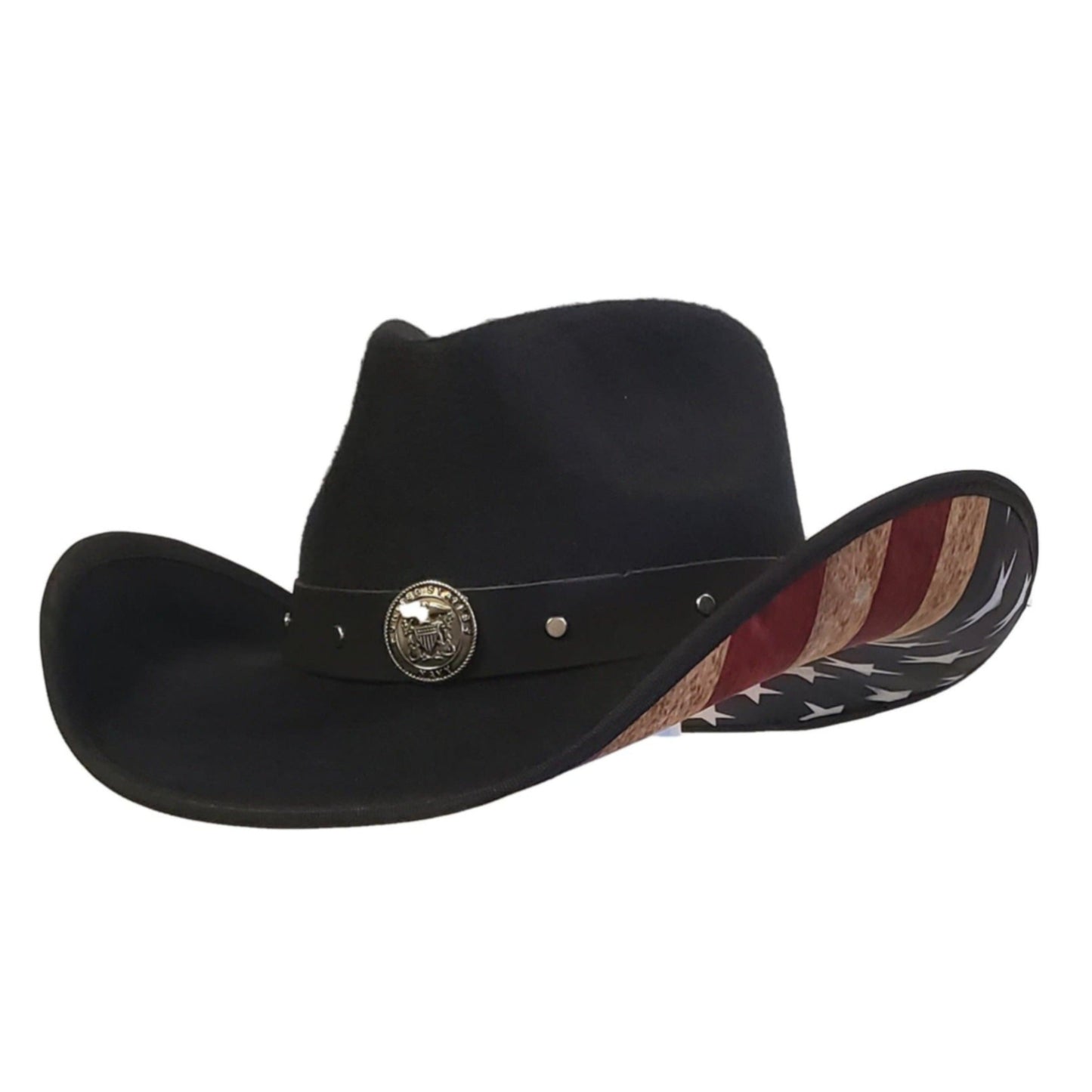 Navy Heroes American Flag Black Cotton Poly Felt Cowboy Hat – Best Patriotic Western Hat for Men & Women | Classic Cowboy Hat Near Me