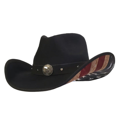 Navy Heroes American Flag Black Cotton Poly Felt Cowboy Hat – Best Patriotic Western Hat for Men & Women | Classic Cowboy Hat Near Me