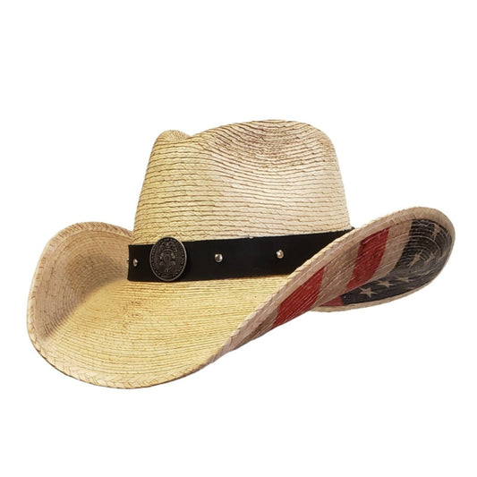 Police Heroes American Flag Palm Straw Cowboy Hat – Patriotic Western Hat for Law Enforcement Supporters | Durable Straw Hat with American Flag Design